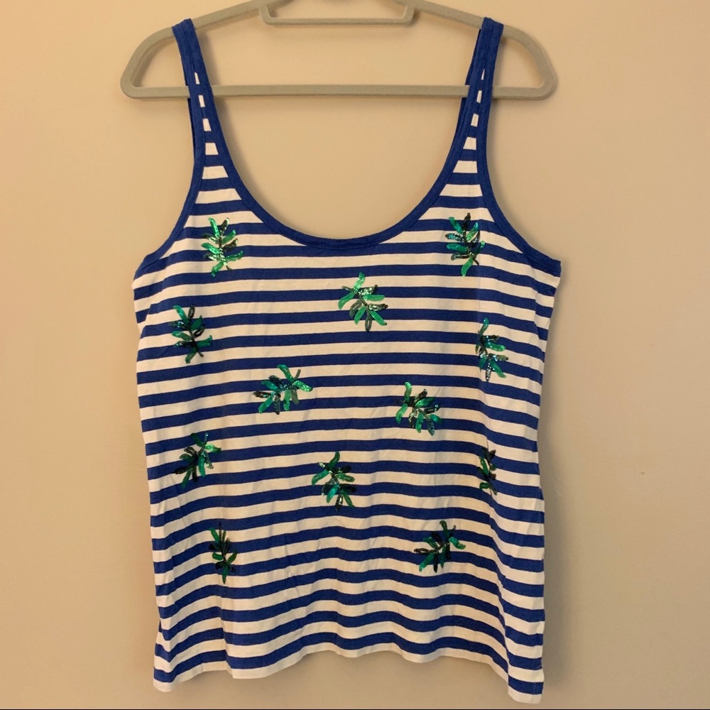 NWT J. Crew Striped Tank with Leaf Sequins